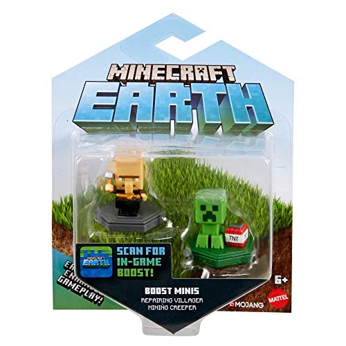 Minecraft Earth Boost Mini Figures 2 unidades de juguetes con chip NFC, juego móvil de realidad aumentada de la tierra, basado en videojuegos, ideal para jugar, comerciar y coleccionar