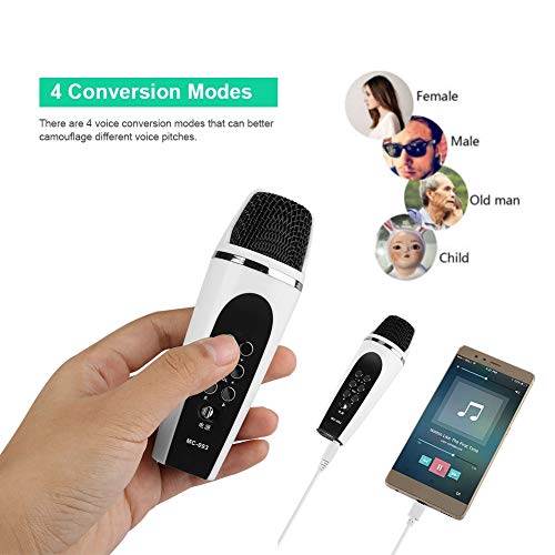 Mini micrófono cambiador de voz para niños, micrófono de mano con disfraz de voz de modo de 4 sonidos para conector de audio de 3.5 mm, máquina de sonido compatible con PC con Android iOS, accesorios