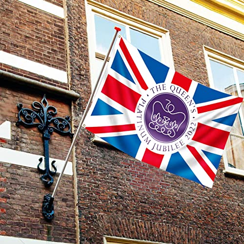 M/L 2022 Queen Elizabeth Plati-num Bandera | Banderas Union Jack de Nailon de 3 x 5 pies con Su Majestad la | Pancarta de Recuerdo del 70 Aniversario con Ojales Pigmana