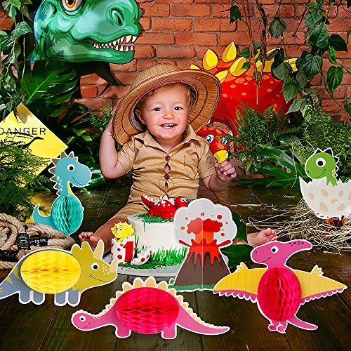 Mocoosy 12pcs centros de mesa de dinosaurio, decoración de fiesta de dinosaurio, centros de mesa de panal de dinosaurio adorno de mesa para cumpleaños de niños baby shower fiesta mesa decoraciones