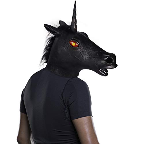 molezu Magical Unicorn Mask, Novelty Halloween Costume Party Unicorn Latex Animal Head Mask（Negro）