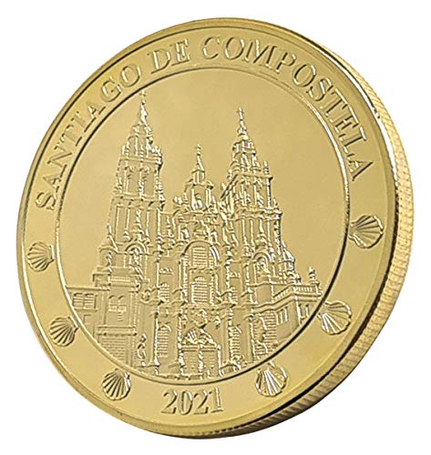 Moneda de Colección - Xacobeo 2021 y 2022 - Bañada en Oro de 24 Kilates - Moneda Conmemorativa del Año Santo Jacobeo 2021 y 2022 - Imagen de la Catedral de Santiago de Compostela