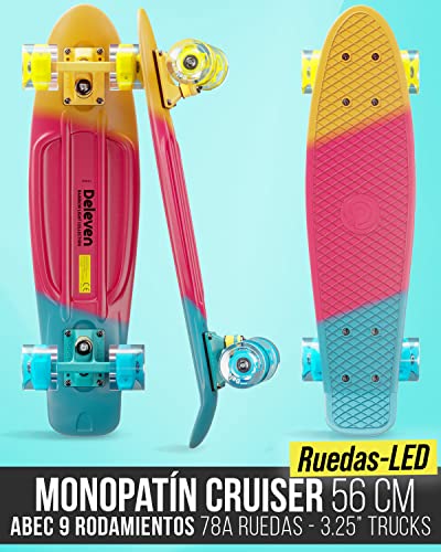 Monopatin Completo Mini Cruiser 56cm Skateboard Ruedas con Luz LED o Normal Plástico para Niño Niña Jóvenes Adulto Principiante