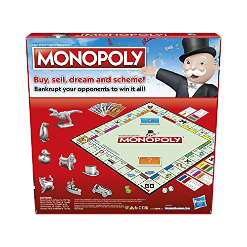 Monopoly Juego, Juego de Mesa Familiar para 2 a 6 Jugadores, Juego de Mesa monopolio para niños de 8 años en adelante, Incluye Tarjetas de Cofre de la Comunidad de votos para Fans