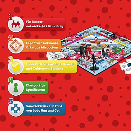 Monopoly Junior Miraculous – con Lady Bug, Cat Noir, el Kwamis de Miraculous y Muchos Otros, Edad 5 + – en alemán