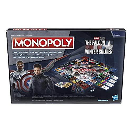 Monopoly: Marvel Studios The Falcon and The Winter Soldier Edition Juego de mesa para fanáticos de Marvel, juego para 2-6 jugadores para edades de 14 años en adelante