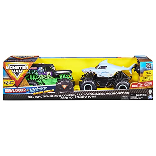 Monster Jam, Camiones de Control Remoto Oficiales Grave Digger vs. Megalodon Racing Rivals, Escala 1:24 (Solo Disponible en Amazon) (Spin Master 778988378625)