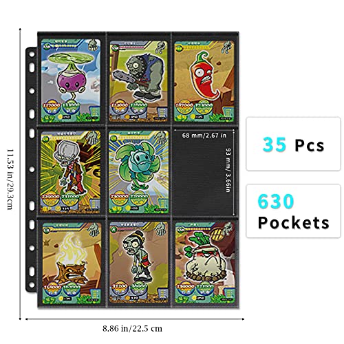 Moocuca 630 pcs Juego de Fundas para Cartas, Trading Card Sleeves Bolsillos a ambos lados, 35 Páginas Funda para Cartas, Bolsillos para Cartas Coleccionables para Pokemon para Carpetas de Anillas A4