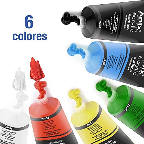 MP - Set de Pinturas Acrílicas para Manualidades y Uso Profesional, Colores Básicos - 6 tubos x 75ml