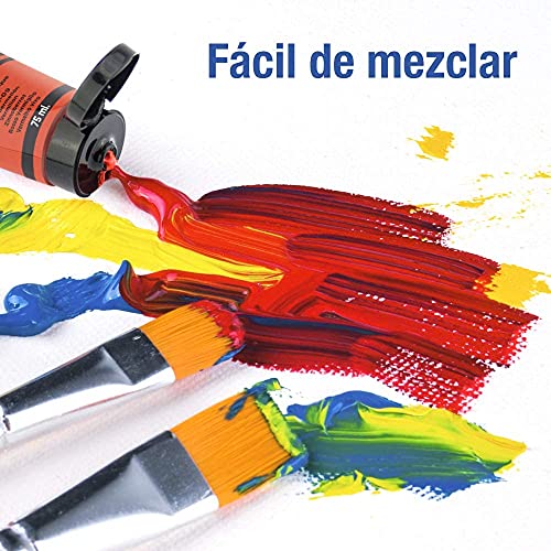 MP - Set de Pinturas Acrílicas para Manualidades y Uso Profesional, Colores Básicos - 6 tubos x 75ml