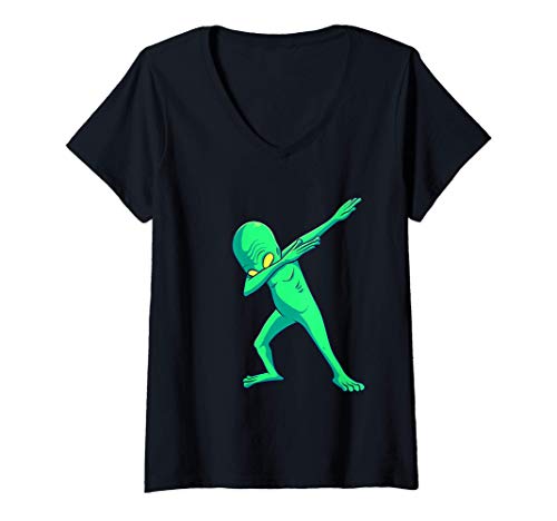 Mujer Dabbing Alien Halloween Dab Dance Regalo Camiseta Cuello V