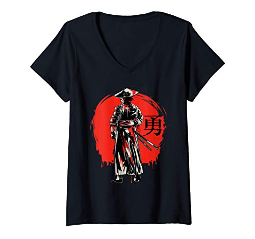 Mujer El guerrero samurai japonés Bushido Miyamoto Musashi Arte Camiseta Cuello V