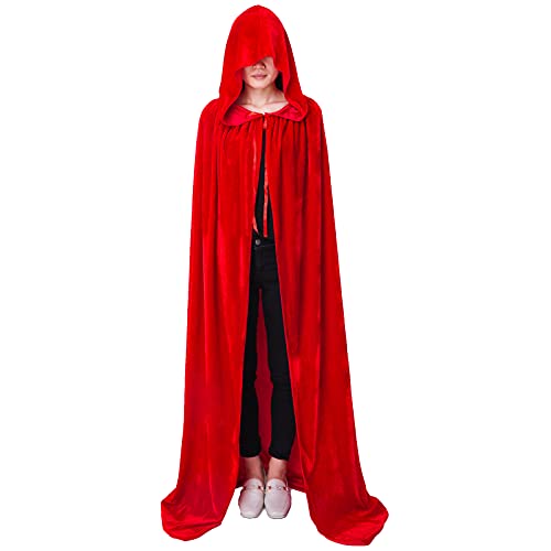 Myir JUN Largo Capa con Capucha Terciopelo, Unisex Adulto Niños Disfraz de Halloween Fiesta Disfraces Vampiro Traje (Rojo, XL)