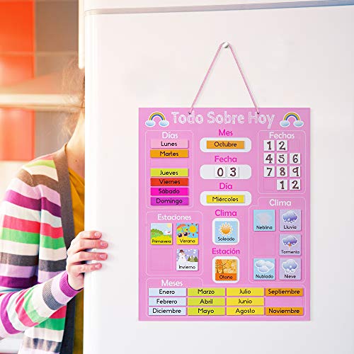 Navaris Calendario de Aprendizaje para niños - Tablero Educativo Montessori en español - Pizarra para Aprender días Meses Estaciones con 41 imanes