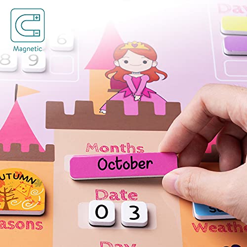 Navaris Calendario de aprendizaje para niños - Tablero educativo Montessori en inglés - Pizarra para aprender días de la semana clima con 43 imanes