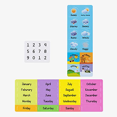 Navaris Calendario de aprendizaje para niños - Tablero educativo Montessori en inglés - Pizarra para aprender días de la semana clima con 43 imanes