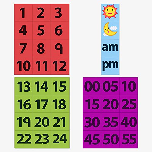 Navaris Reloj de aprendizaje para niños - 1x Tablero magnético y 40x Imán para aprender la hora y los minutos en inglés - Juego infantil +3 años