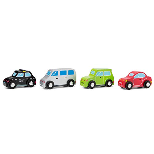 New Classic Toys-11934 Vehículos Mini Set con 4 Sedan, Van, Coupe y Taxi/Material: Madera/Empujar los Coches para niños de 12 Meses, Color voitures-Deluxe (1934)