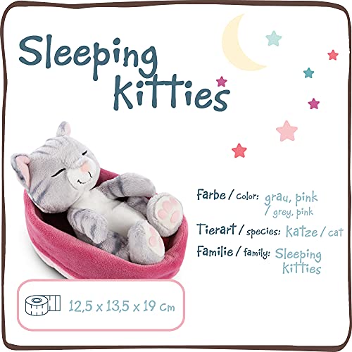 NICI Suave Juguete de Gato en Cesta Rosa-púrpura 16 cm-Peluches Sleeping Kitties, niños y bebés-Animales para Jugar, abrazar y Dormir, Color Gris, (47144)