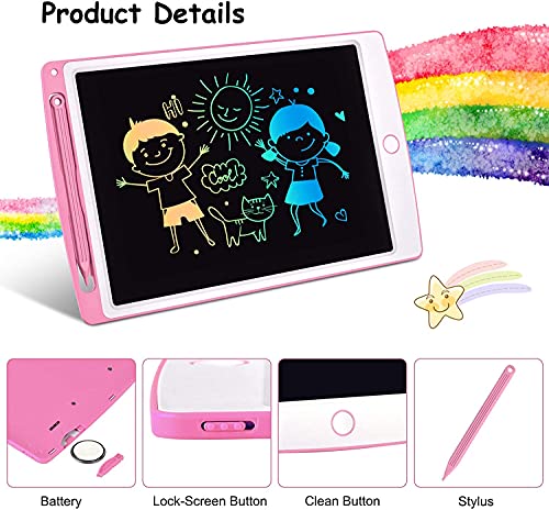 NOBES Tableta de Dibujo Pizarra 10 Pulgadas Color, Tableta Escritura LCD Educativo Infantil Dibujo, Juguetes para 3 4 5 6 años Niños Regalo Niña (Rosa)