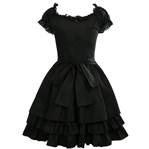Nofonda Vestido Negro Gótico Clásico de Chicas Disfraz de Bruja Vampiro Falda Lolita Dulce Steampunk para Mujer Traje Tradicional para Fiestas (M)