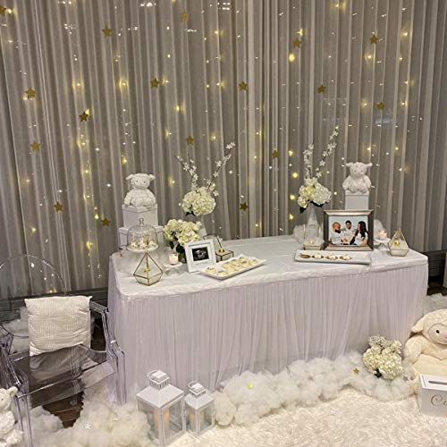 NSSONBEN Falda de mesa de tul blanco con falda de mesa para baby shower, cumpleaños, boda, despedida de soltera, decoración de mesa (4,5 m, 427 x 77 cm)