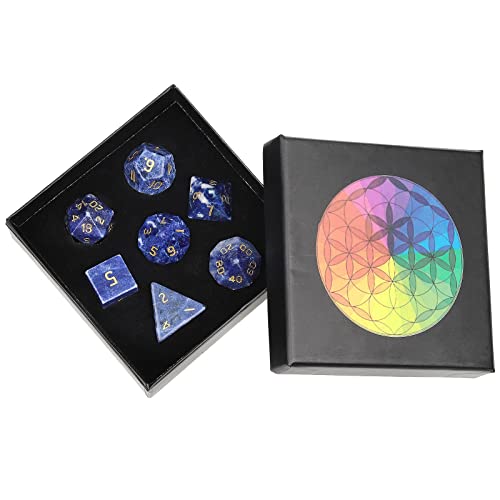 Nupuyai Juego de dados de cristal Sodalith de DND, piedras curativas, para Dungeon y Dragons D&D Pathfinder RPG MTG, decoración de mesa