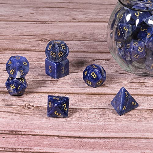 Nupuyai Juego de dados de cristal Sodalith de DND, piedras curativas, para Dungeon y Dragons D&D Pathfinder RPG MTG, decoración de mesa
