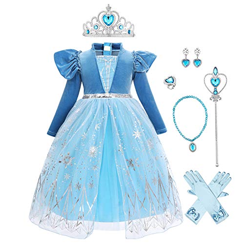 OBEEII Disfraz de Princesa Elsa Niñas Reino de Hielo Vestido de Carnaval Fiesta Halloween Cosplay Navidad Costume 4-5 Años