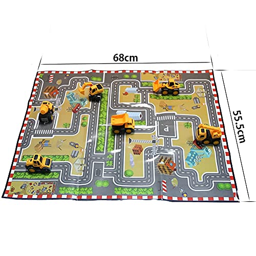 OBEST Vehículo de Construcción de Juguete,6 Tipos de Señales de Tráfico de Barricadas para Coche de Fricción Mapa con Estacionamiento de Escena,Regalo de Cumpleaños para niños