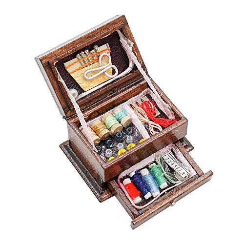 Odoria 1/12 Miniatura Caja de Coser Decorativo para Casa de Muñecas