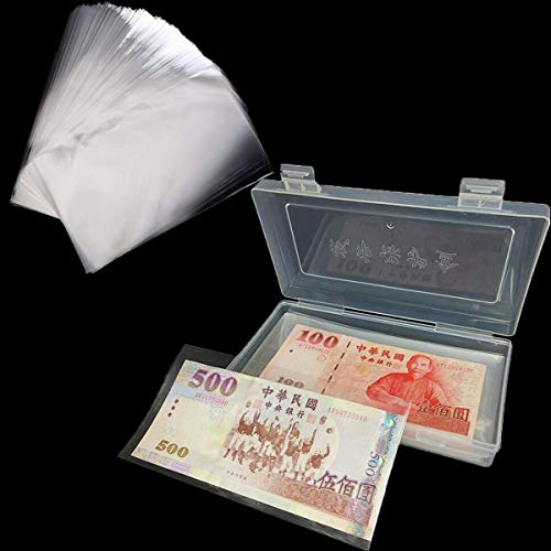 Osuter 200PCS Colección de Billetes Bolsillos Transparente Plastico Album de Billetes con Protectora Caja para Colección de Billetes