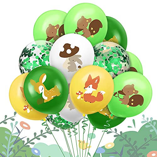 Ousuga - Globo para fiesta de cumpleaños de animales, ardilla, zorro, gigante, globos de papel de aluminio, confeti verde, pancarta para decoraciones de fiesta en la jungla, baby shower, niños
