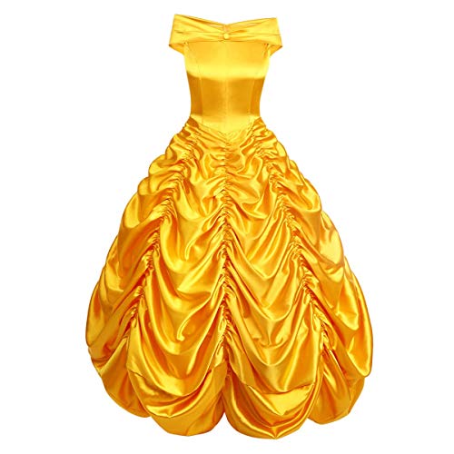 OwlFay Disfraz de Princesa Bella para Mujer Beauty and Beast Vestidos de Carnaval Halloween Cosplay Fiesta Costume Amarillo+Accesorios M
