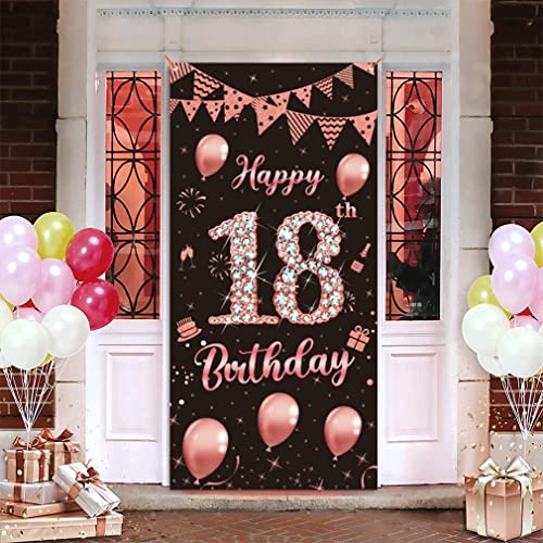 Pancarta decorativa para cumpleaños de 18 años, color oro rosa, para fiesta de 18 años, cartel de tela, póster de 18 años, fondo de fiesta, pancarta para puerta