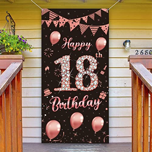 Pancarta decorativa para cumpleaños de 18 años, color oro rosa, para fiesta de 18 años, cartel de tela, póster de 18 años, fondo de fiesta, pancarta para puerta