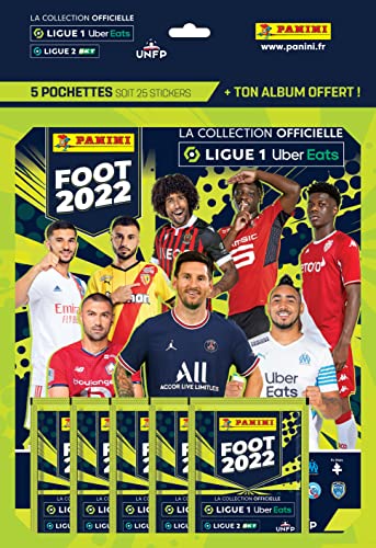 Panini Adhesivo de fútbol Ligue 1 2021-22 – 5 fundas + 1 álbum de regalo