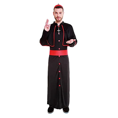 Partilandia Disfraz Cardenal Hombre Sacerdote【Tallas Adulto S a L】[Talla L]【Túnica Negra y Bonete】 Disfraces Hombre Carnaval Profesiones Clérigo