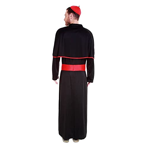 Partilandia Disfraz Cardenal Hombre Sacerdote【Tallas Adulto S a L】[Talla L]【Túnica Negra y Bonete】 Disfraces Hombre Carnaval Profesiones Clérigo
