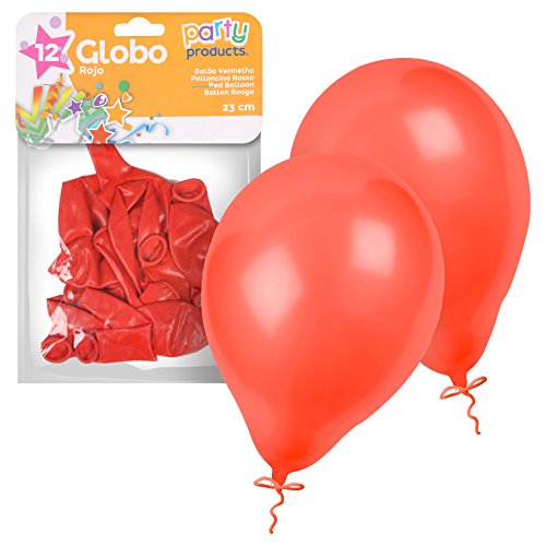 Party- Pack 12 globos, 23 cm, Color rojo (68389)