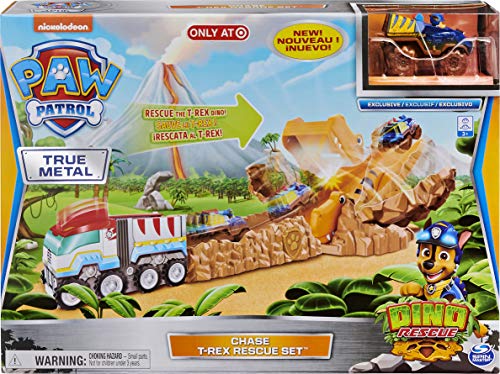 PAW PATROL True Metal Dino Rescue Chase T-Rex Rescue Set con vehículo Exclusivo