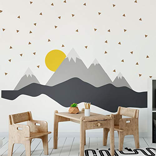 Pegatinas de pared para niños, decoración de habitación infantil, pegatinas de pared, diseño escandinavo de montaña escandinava, 80 x 180 cm