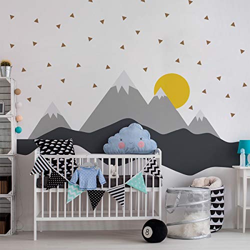 Pegatinas de pared para niños, decoración de habitación infantil, pegatinas de pared, diseño escandinavo de montaña escandinava, 80 x 180 cm