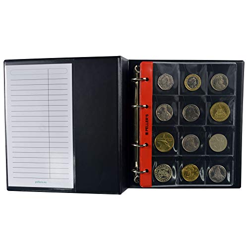 PELLER'S Álbum de colección M, para 186 Monedas de tamaño Mix: Grande, Muy Grande, Mediano y pequeño, 10 Fundas y cartulinas separadoras. (Modelo M)