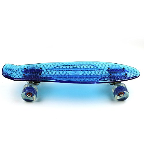 Pequeño Pez Volador – Tabla de skate (material PU rueda aleación de aluminio soporte transparente Panel de plástico azul