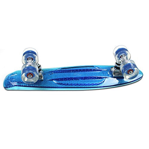 Pequeño Pez Volador – Tabla de skate (material PU rueda aleación de aluminio soporte transparente Panel de plástico azul