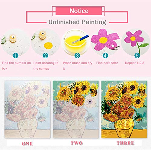 Pintura para adultos por números Todo incluido Un paisaje amarillo Flores Lienzo para el hogar Pintura Girasoles para colorear por números A4 40x50cm