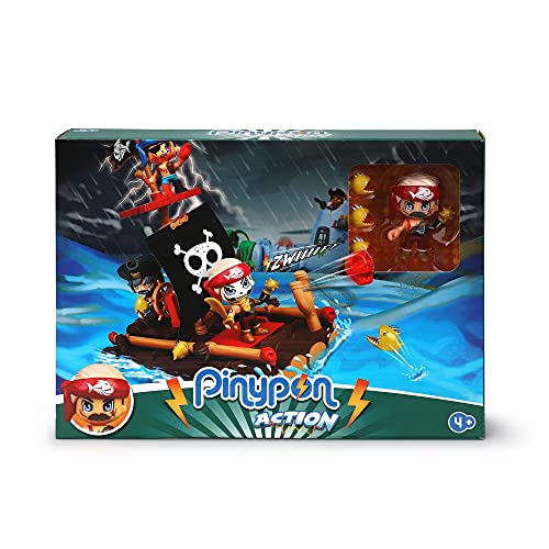 Pinypon Action - Balsa de Piratas, juguete barco pirata infantil que flota en el agua, con muñeco y accesorios búsqueda del tesoro, niños y niñas desde 4 años, Famosa, (700016646)