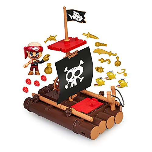 Pinypon Action - Balsa de Piratas, juguete barco pirata infantil que flota en el agua, con muñeco y accesorios búsqueda del tesoro, niños y niñas desde 4 años, Famosa, (700016646)