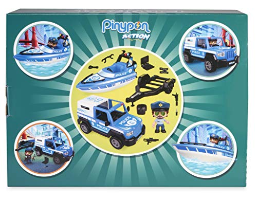 Pinypon Action - Pickup de Policía con Lancha para niños y niñas de 4 a 8 años, Multicolor (Famosa 700016265)